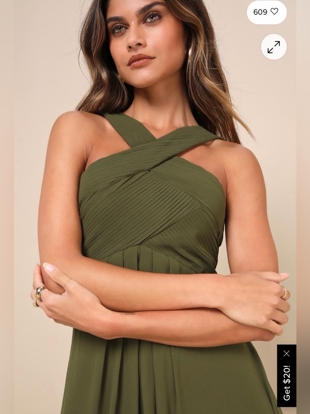 Lulu's Olive Cross-Wrap Maxi Dress